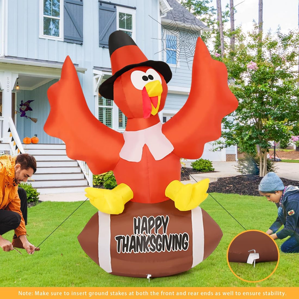 goosh 5 ft thanksgiving inflatables turkey outdoor decorations, close-up detail