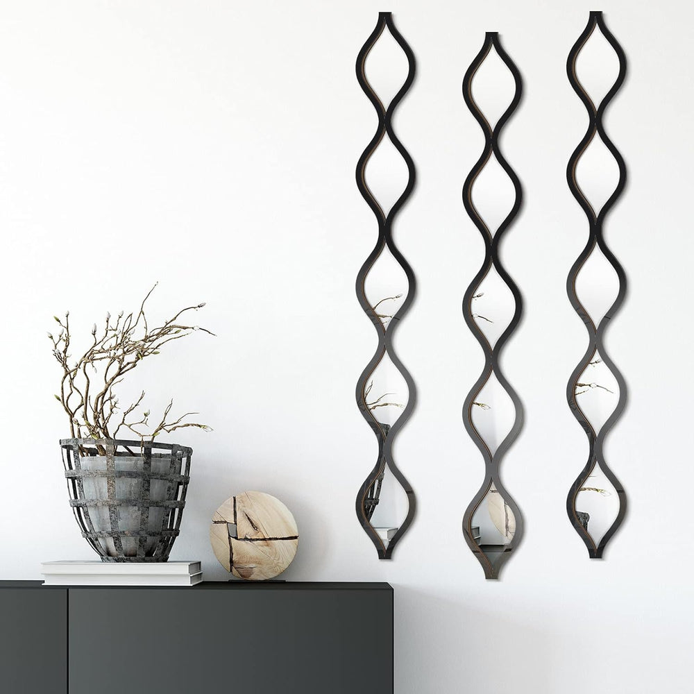 3 Pcs Teardrop Mirror Wall Decor, Narrow Acrylic Black Edge
