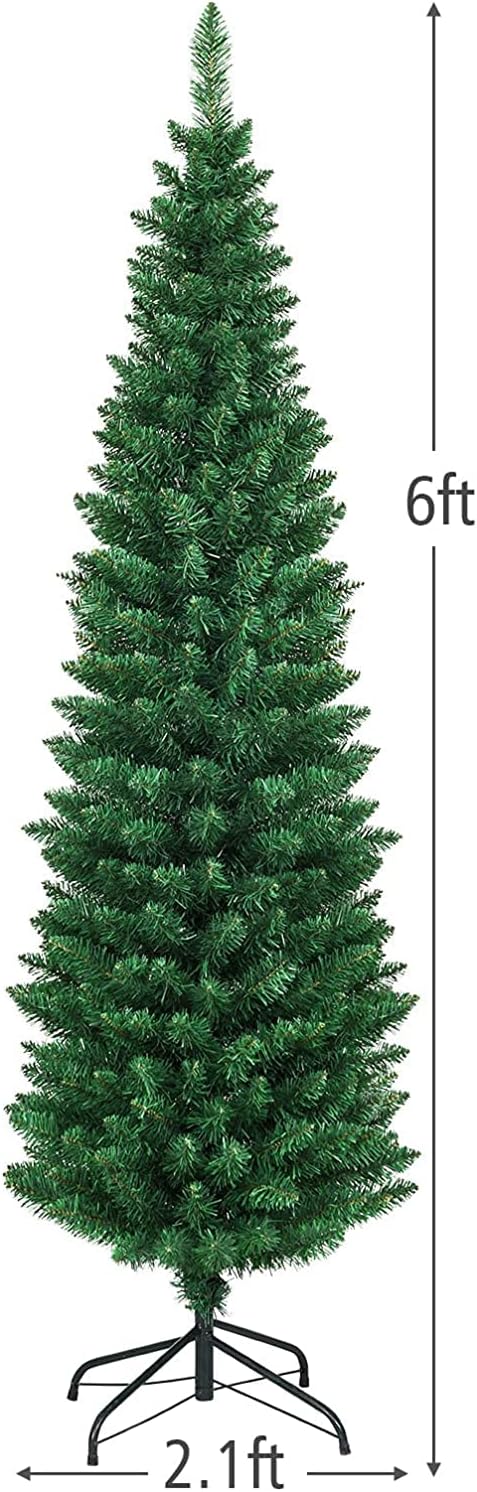 HAPPYGRILL 6FT Pencil Christmas Tree Slim Xmas Tree for Home Outdoor Decorati...