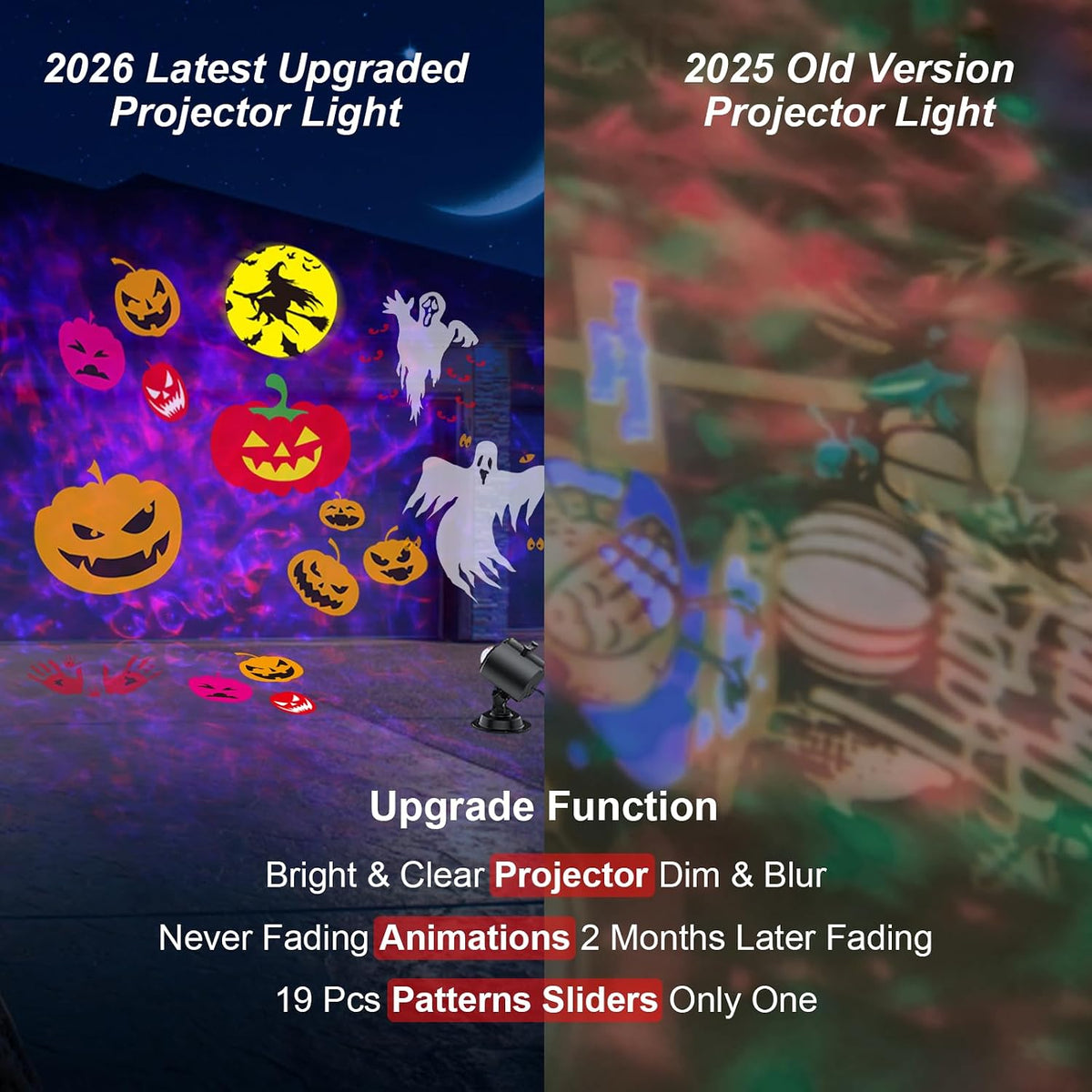 brighter halloween projector lights, 2026 upgraded halloween decorations, side view