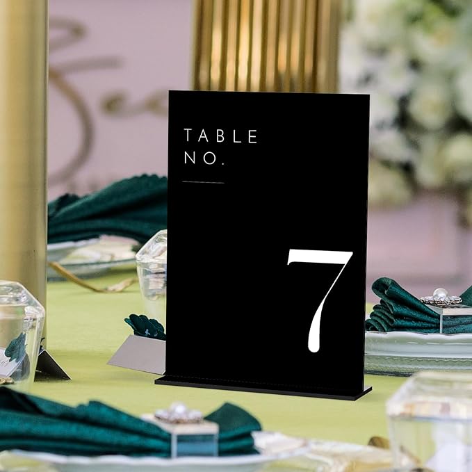 JINMURY Black Wedding Table Numbers 1-25 with Stands, 5"x7" Black Acrylic Table Numbers with White Font, Perfect for Wedding Party Reception(1-25, 5"x7")