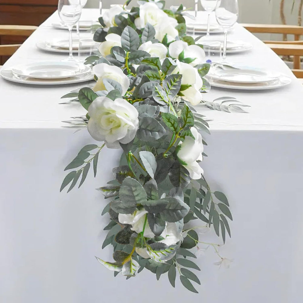 Flower Garland Rose Vine 4Pcs 28FT Artificial Floral Garland with Green Leave...