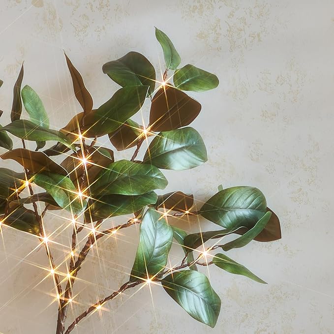 Hairui Lighted Magnolia Branches with Timer 32IN Battery Operated or USB Plug in, Faux Greenery Willow Branch with Lights 60 LED Fairy Lights for Room Fireplace Spring Decoration
