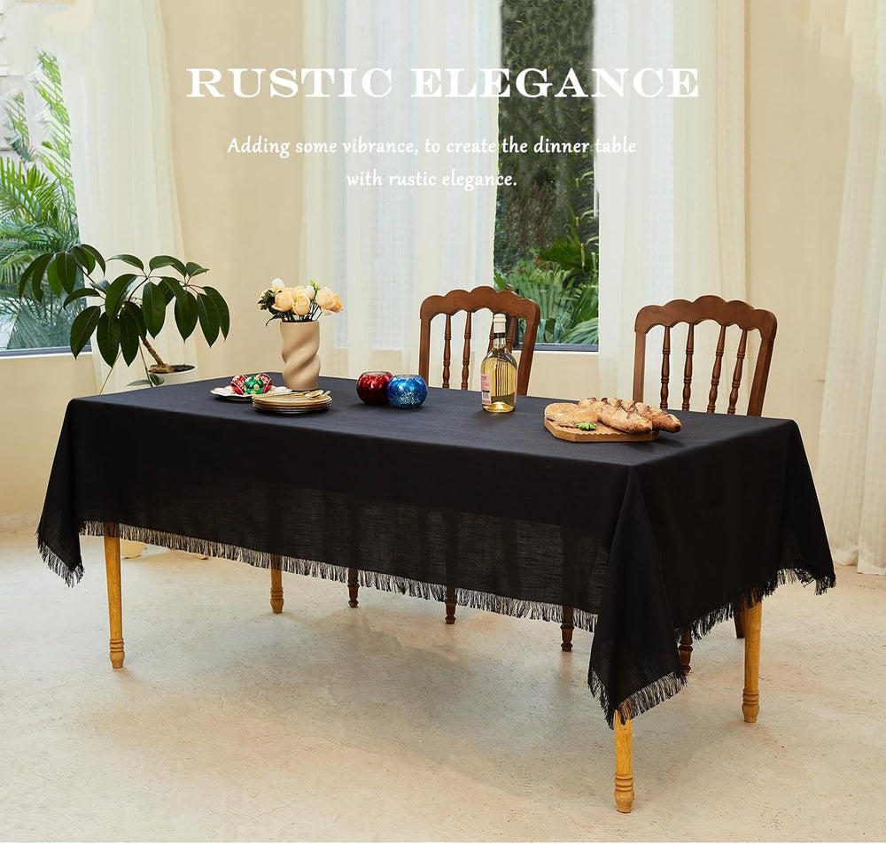 Midsummer Breeze Black Fringed Tablecloth Rectangle 55”x120”