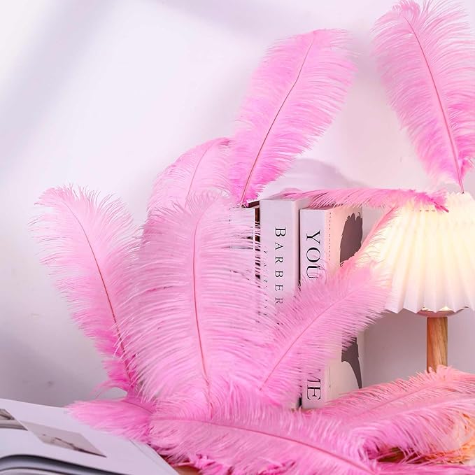 YAKRUNA 30PCS Light Pink Ostrich Feathers Bulk 12-14 Inches for Centerpieces for Wedding Birthday Gatsby Party, Decorative Plumes for Vase & Table & Christmas Tree Decor (30-35cm, Pink)