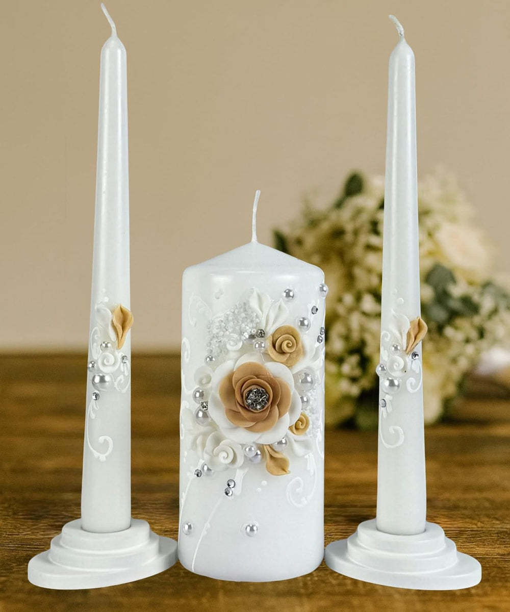 Unity Candle Set for Wedding Ceremony, Champagne Bloom, Handmade Unity Candle...