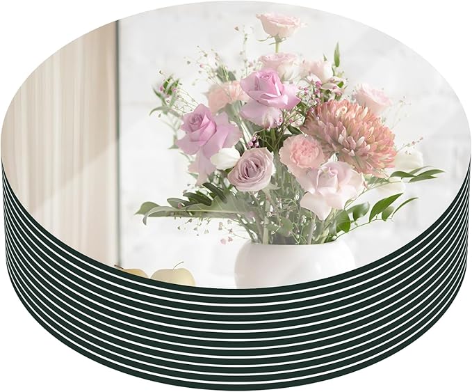 VASUHOME 12" Round Mirror Centerpieces for Tables, Glass Circle Mirror Plates with Smooth Edge and Cushioned Feet, Ideal for Wedding and Party Decorations, 2mm Thick