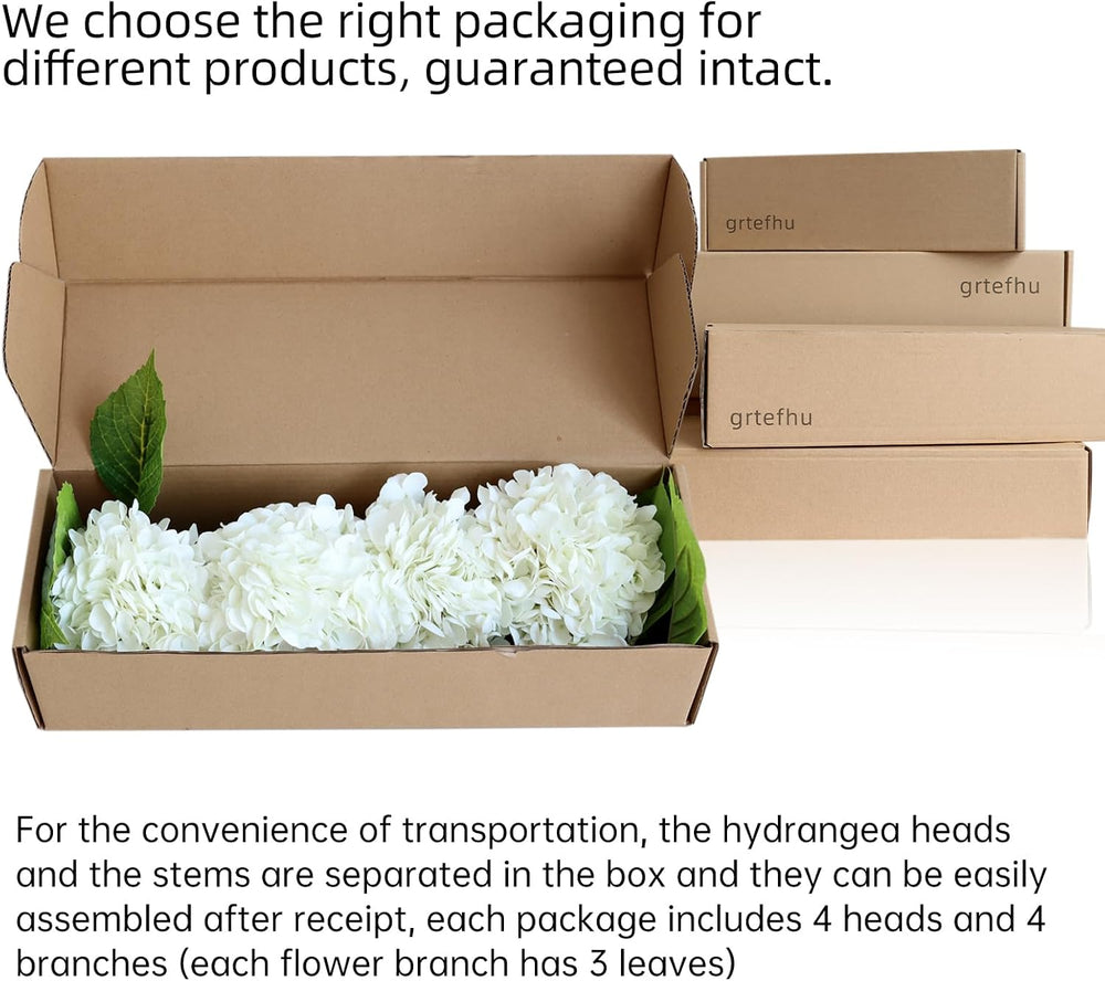 White Hydrangea Artificial Flowers,4Pcs Faux Hydrangeas for Centerpieces