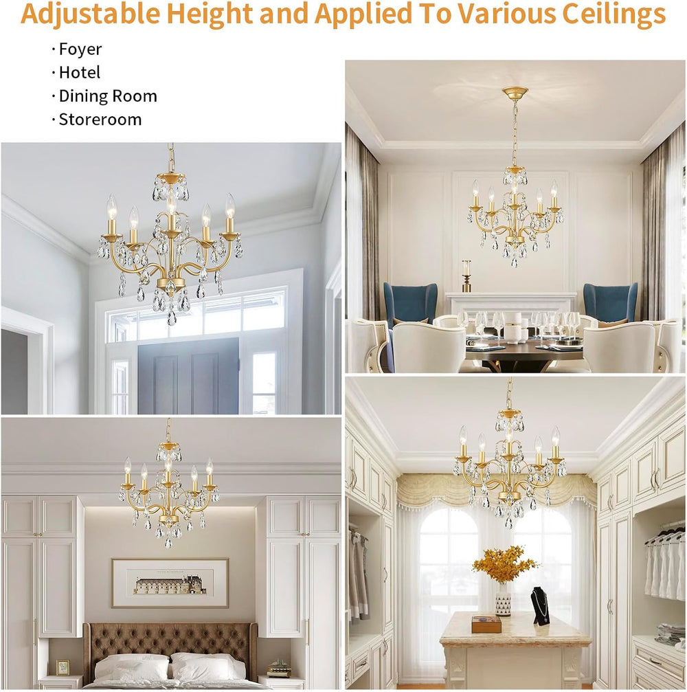 Small Crystal Chandelier, 5-Light Modern Chandeliers for Dining Room Light Fi...