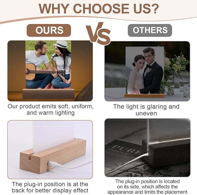5" x 7"- 6pcs Acrylic 4pcs Frame Sublimation LED Acrylic Photo Frames Night Lights Blanks Heart Shape,with Warm Color Light with Wood Stand for Heat Press Machine Printing