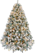Yaheetech 6ft Pre-Lit Snow Flocked Artificial Christmas Tree, 250 Lights