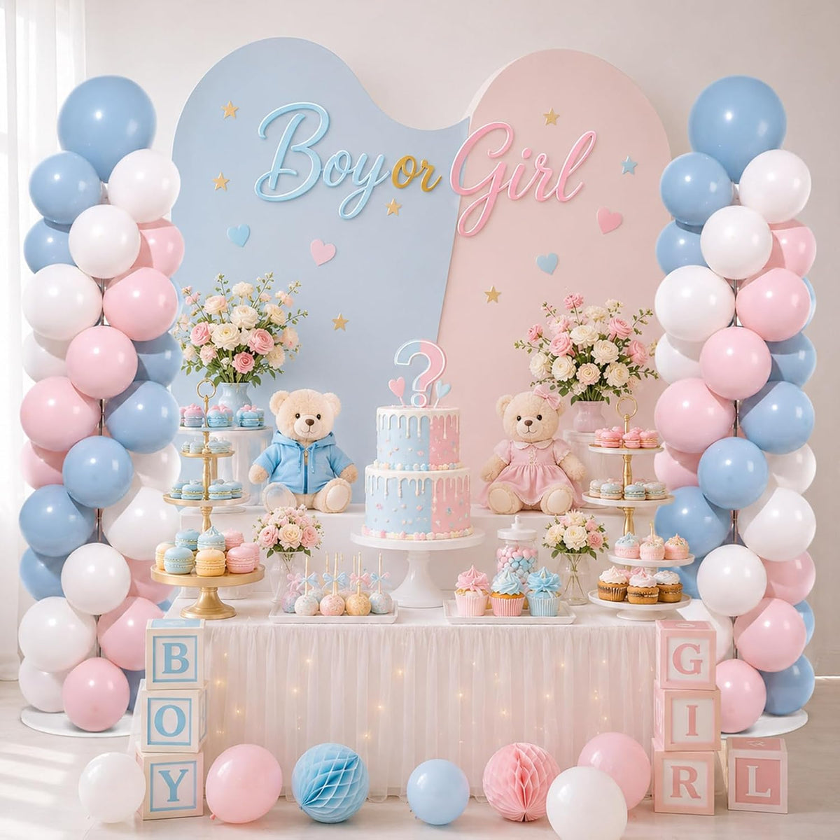 2 Sets Adjustable Balloon Column Stand Kit with Bases（Pink Blue）