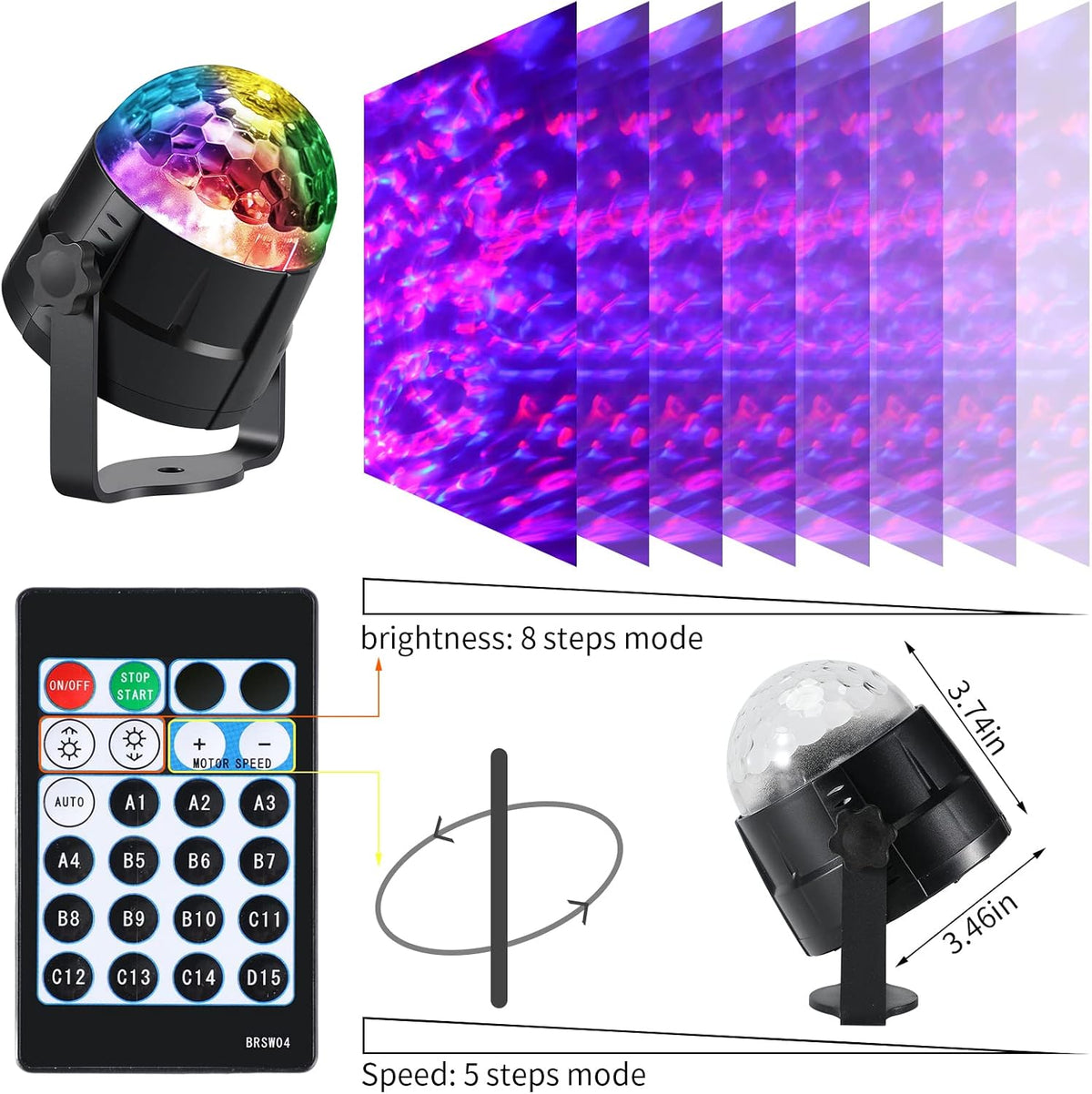 preboun 3 pcs water light projector, water wave, close-up detail