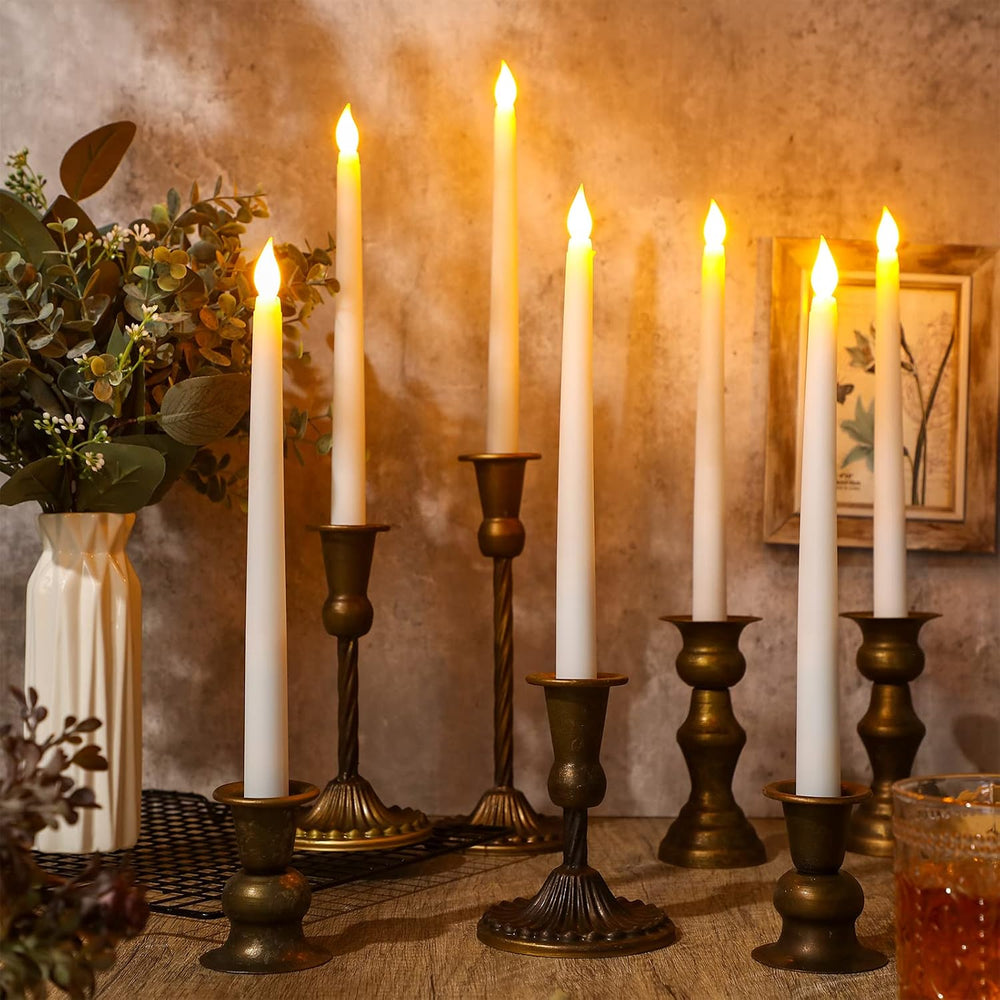 12 Pcs Taper Candlestick Holders Metal Set,Brass Gold,Vintage Style