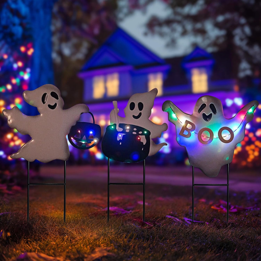Solar Powered Halloween Yard Stakes, 3 Pack 24" Metal Outdoor Decor with...