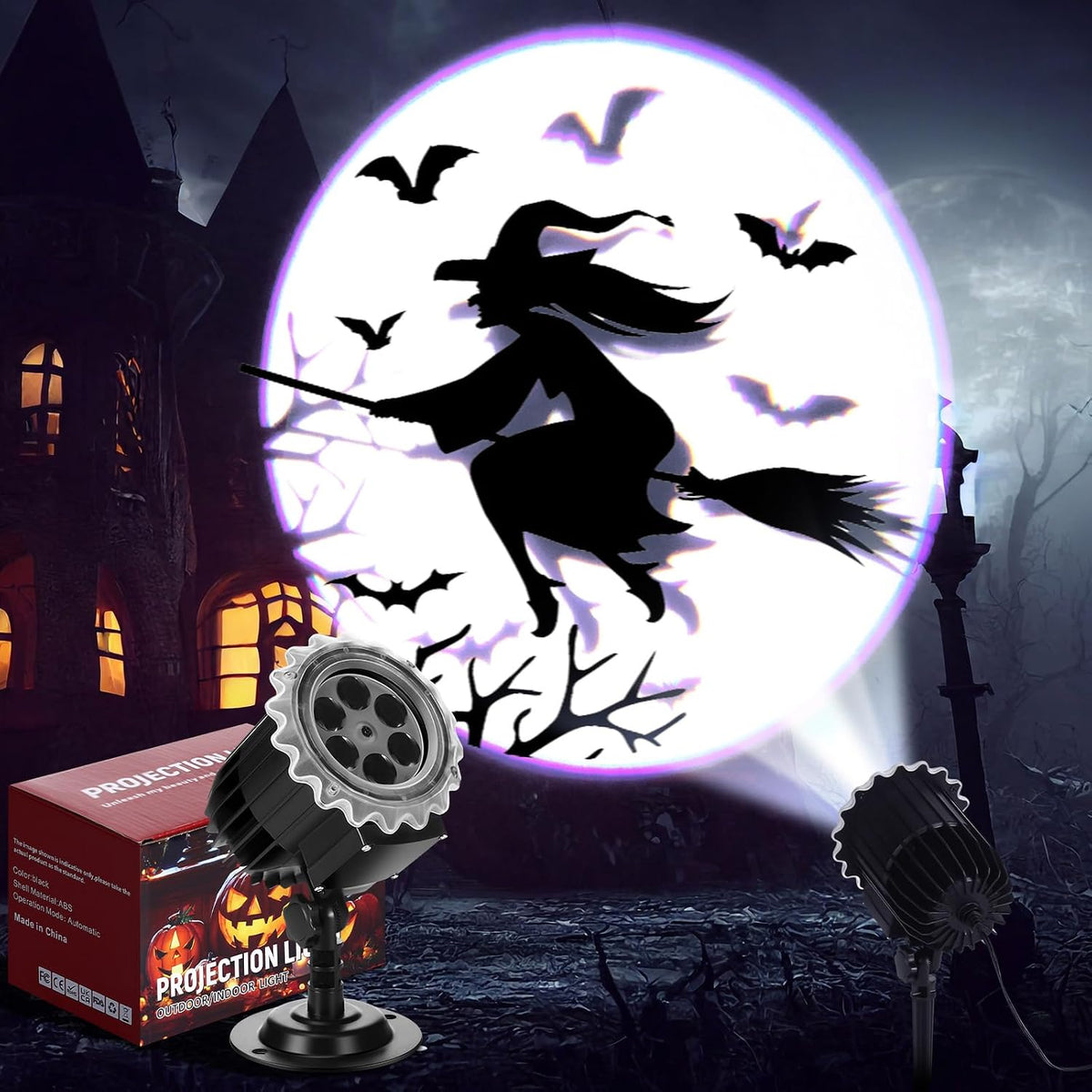 Halloween Projector Light with LED Film Slides, Witch