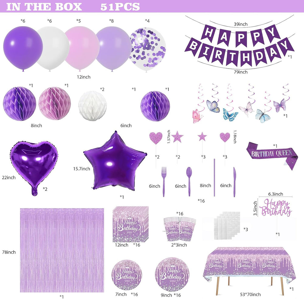 Purple Birthday Decorations with Pastel Purple Pink and White Balloons and Ha...