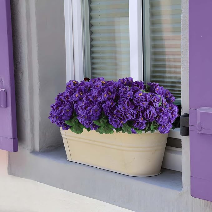 Hananona Artificial Geranium Flowers for Outdoors Geranium Silk Flowers Outdoor UV Resistant Garden Plants Faux Flowers for Home Kitchen Table Centerpieces Decor (12, Purple) (12 Pcs)