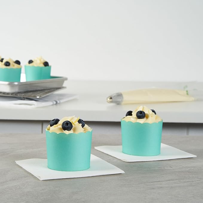 Panificio 6 Ounce Cupcake Wrappers, 200 Scalloped Baking Cups - Oven-Ready, Greaseproof, Turquoise Paper Cupcake Liners, Disposable, For Birthdays, Baby Showers, Or Weddings - Restaurantware (200 Pack)