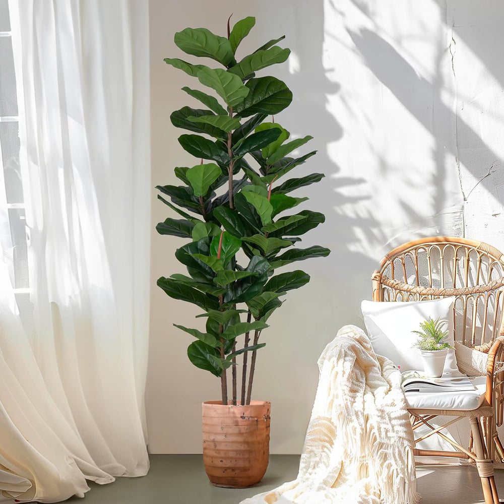 Yepdin Faux Fiddle Leaf Fig Tree 6 FT - Artificial Ficus Tree with Tall Artif...