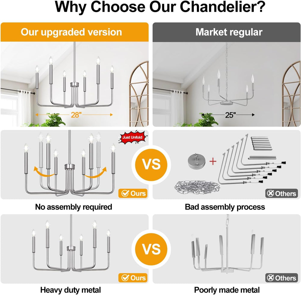 6-Light Farmhouse Chandelier for Dining Room Lighting Fixtures Hanging, Brush...