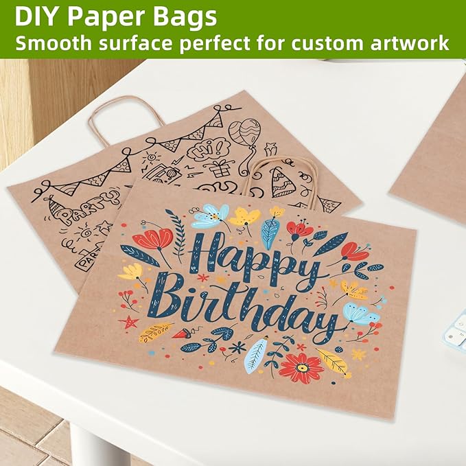 Johuivo Brown Paper Bags with Handles, 50 Pcs Brown Shopping Paper Bags, Recyclable Kraft Gift Bag and Retail Bag for Small Business, Grocery, Party Favors, 16x6x12 Inches
