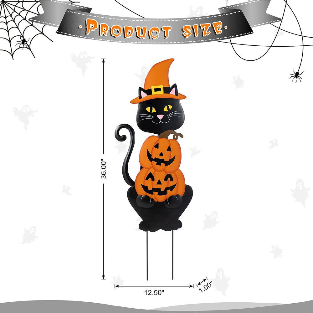 Glitzhome 36" H Halloween Yard Stake, Metal Black Cat with Spring Head a...