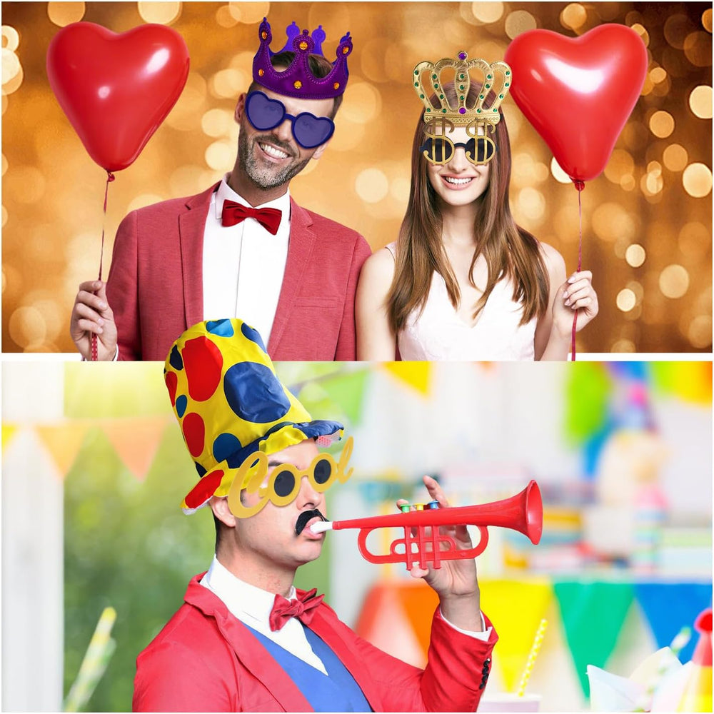 24 Funny Hats and Glasses For Photo Booth Props, 12 Assorted Crazy Party Hats...