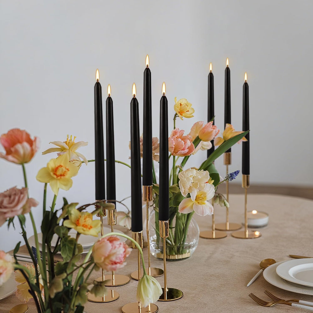 50 Pack Black Taper Candles - 10 Inch Classic Unscented Dinner Candles, Dripl...