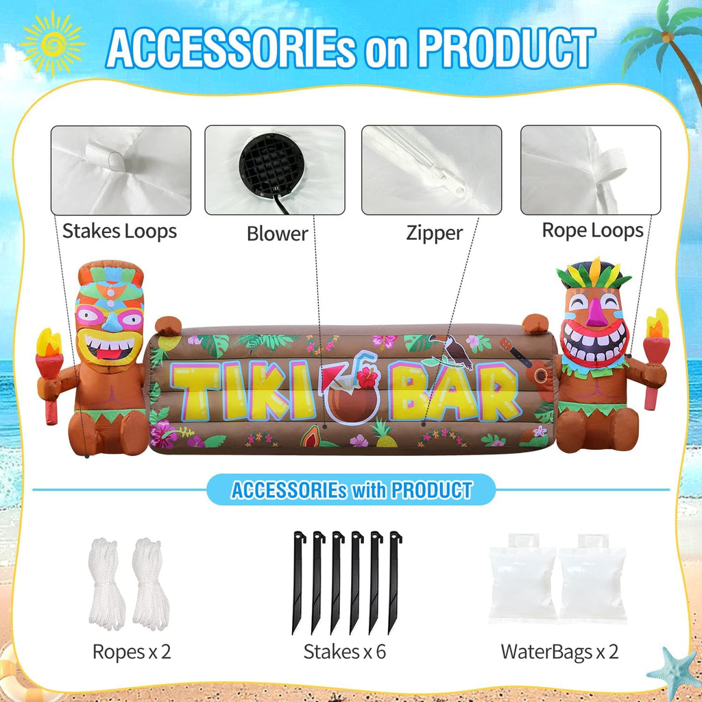 domkom 7ft tiki luau inflatables, two tiki inflatables, package contents