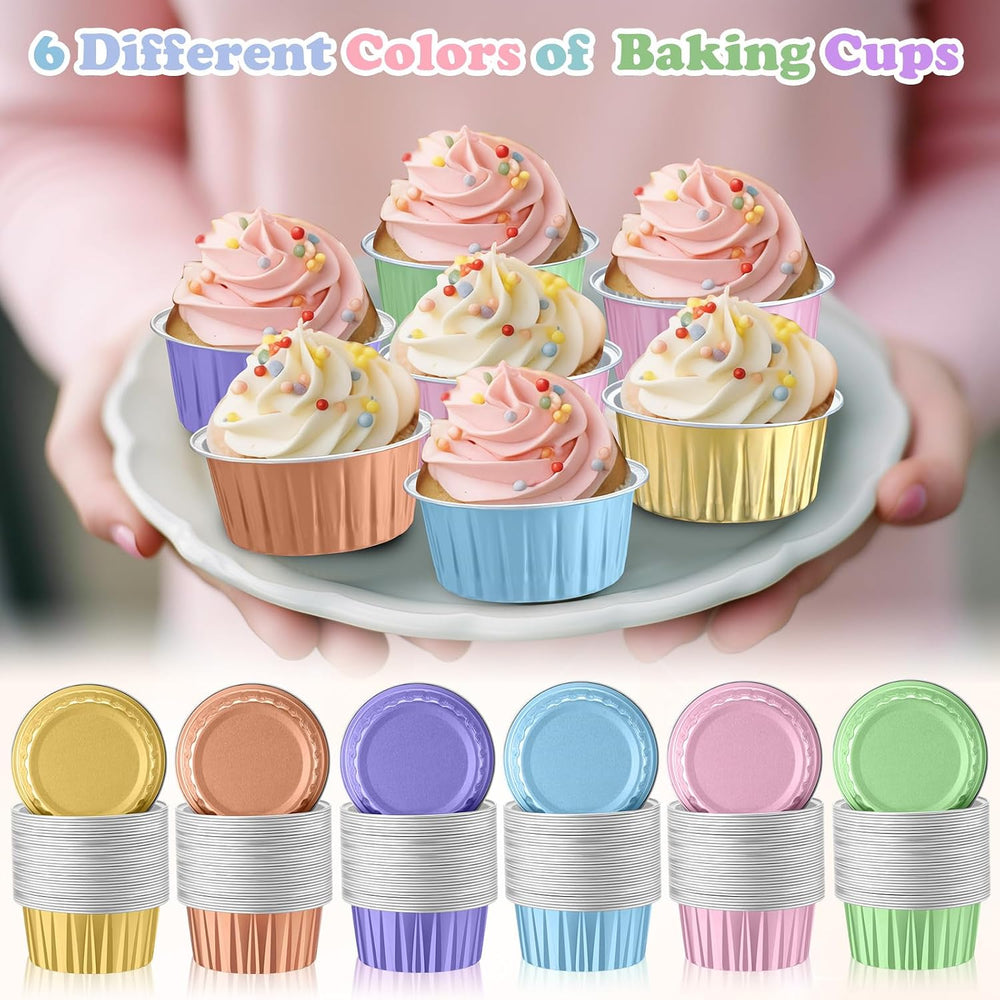 200 Pack Aluminum Cupcake Liners with Lids,Macaron,Plain