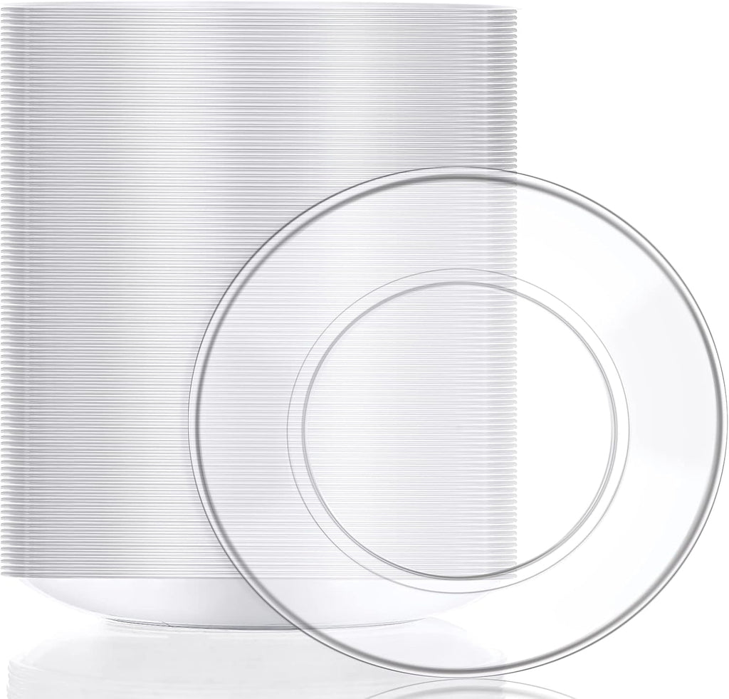 Mimorou 200 Pcs Clear Plastic Dessert Plates 5.5 Inch Disposable Cake Plates Small Party Dishes Bulk Clear Round Dishes for Wedding Dinner Appetizers BBQ Travel Catering Events