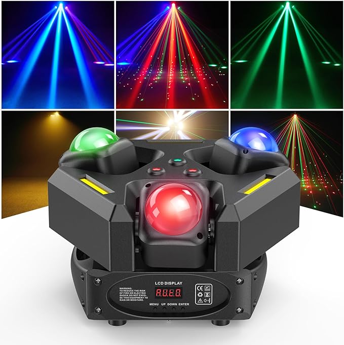 Moving Head DJ Lights, 150W RGBW LED Laser Stage Light,XY Dual-Axis Rotating,Strobe & Star Effect,Linear Dimming, DMX Sound Activated,Laser Party Lights for Live Show,Wedding,KTV Club,Bar