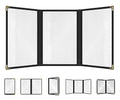 Goodsmart Restaurant Menu Covers – 25 Pack Black 6-View Trifold 5.5" x 8.5", Side-Loading Vinyl & Plastic Menu Holders, Clear Menu Sleeves, Leather-Style Café Covers with Gold Corners