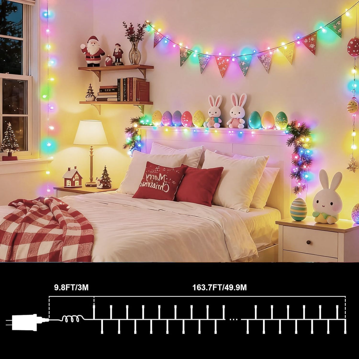 165ft Pastel Easter Lights String, Christmas Mini Light,500 LED with 16 Light Modes, Fairy Lights Plug in for Outdoor Xmas Trees Garland Wreath Holiday Decorations(Green Warm Pink Blue Purple)
