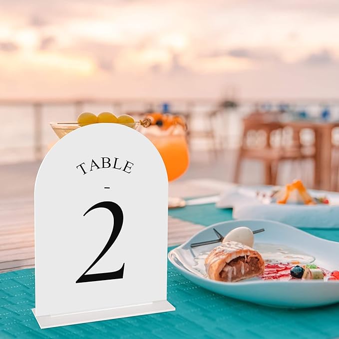 JOYIT Arch Wedding Table Numbers 1-20 with Stands – Double-Sided Printed 5" X 7" Acrylic Signs with White Background and Black Text, Perfect for Wedding Receptions, Parties, Anniversaries, and Events