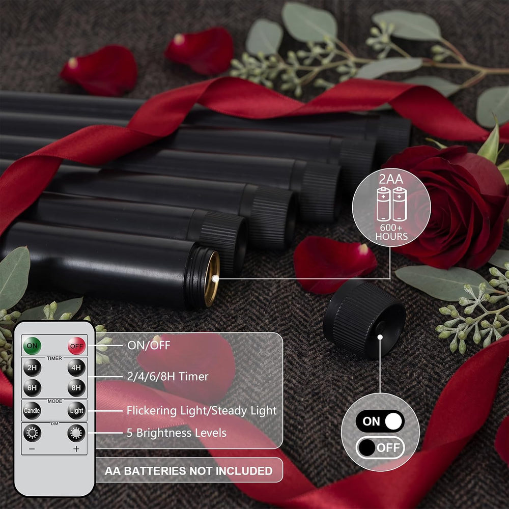 11 Inch Black Flameless Taper Candles with Remote Timer, Halloween