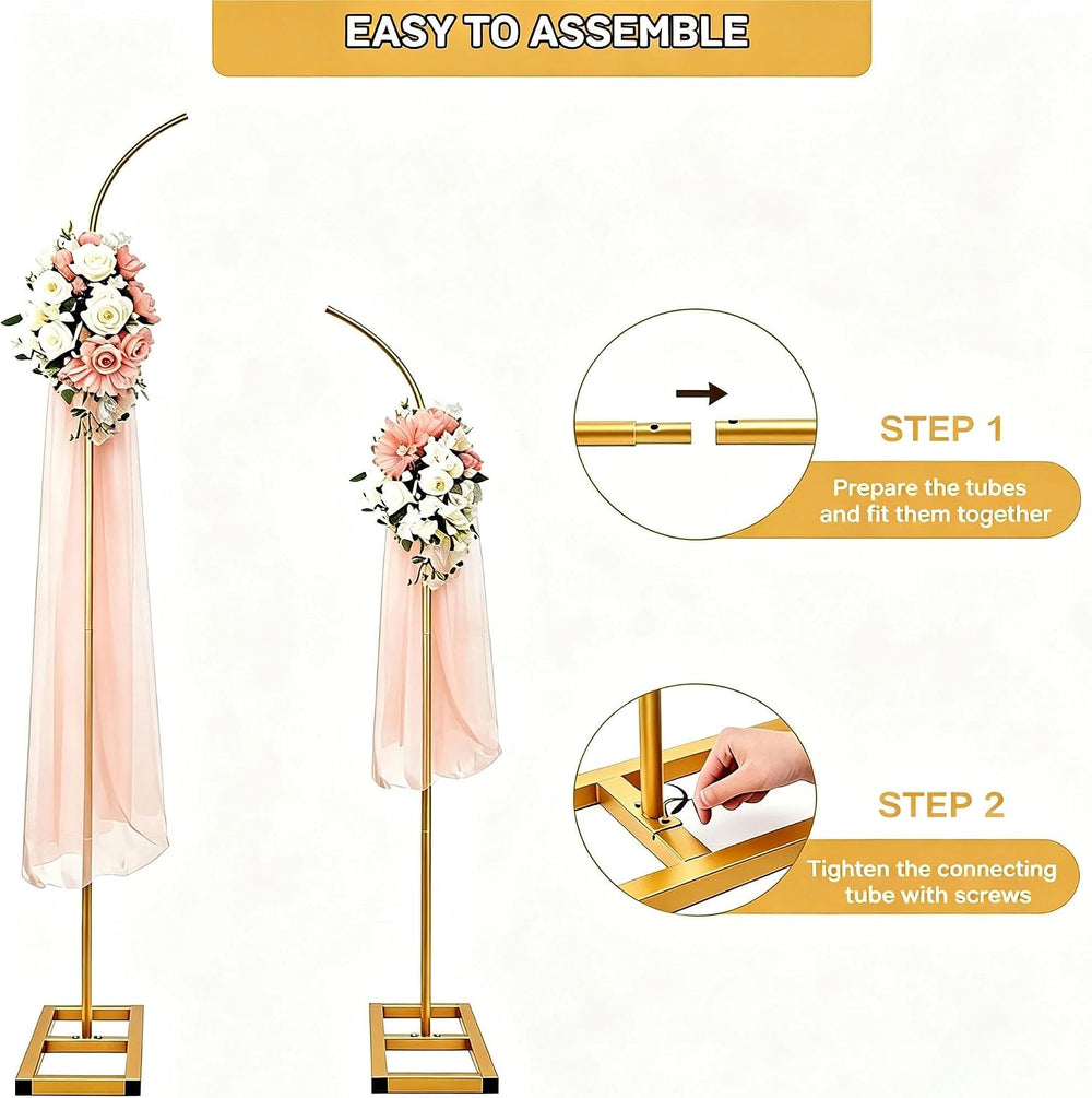 7.9FT&6.7FT Half Arch Balloon Stand with Base, Metal Wedding Arch Stand