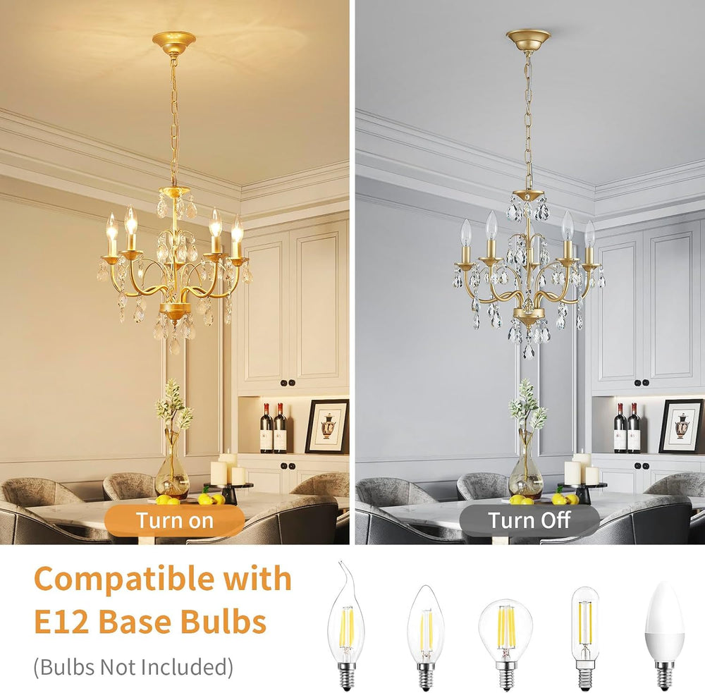 Small Crystal Chandelier, 5-Light Modern Chandeliers for Dining Room Light Fi...