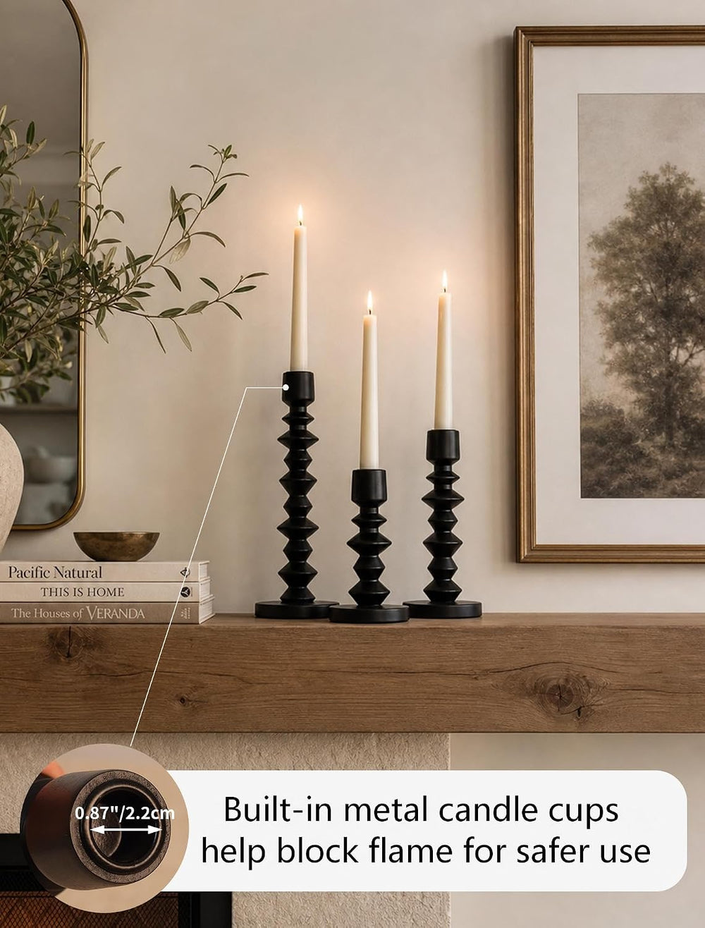 NUPTIO Black Modern Candle Holders: Set of 3 for Candlesticks and Tapers