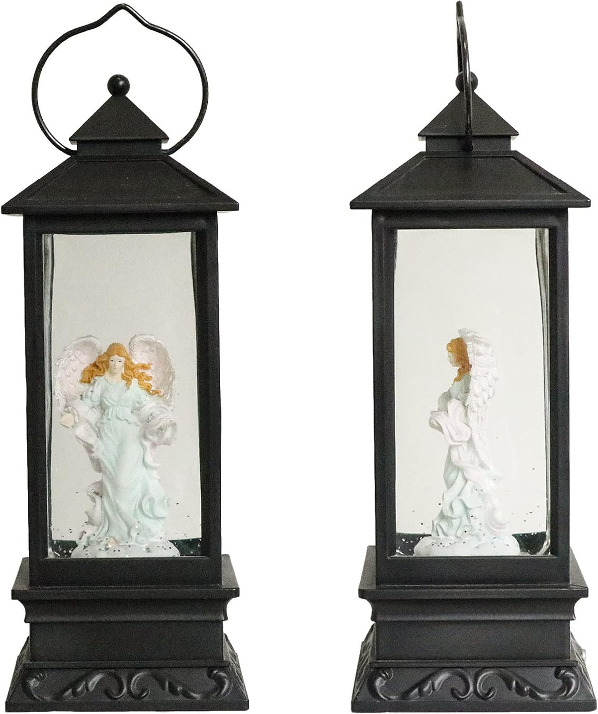 Eldnacele Musical Singing and Lighted Plug-in & Battery Operated Lighted Christmas Water Glittering Snowing Globe Christians Church Lantern for Home Decoration Angel