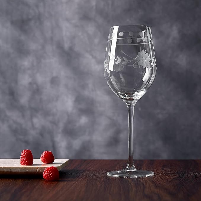 Premium Delight Wine Glasses Set of 4,15 oz – Hand-Blown with Etched Long Stem, Classic Glassware for Weddings, Dinners, and Holiday Gifting (Red Wine Glass)