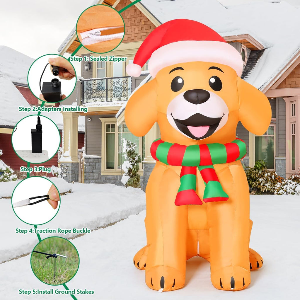 comin 5 ft christmas inflatables dog outdoor yard, close-up detail
