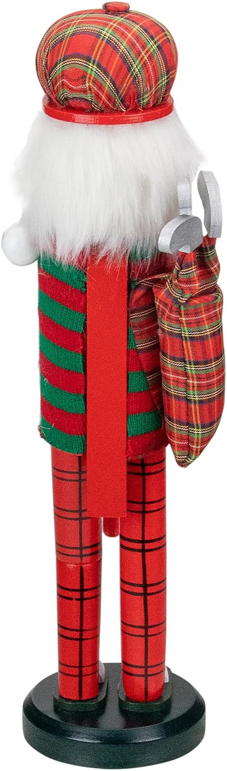 northlight 14" red and green plaid wooden golfer showing dimensions