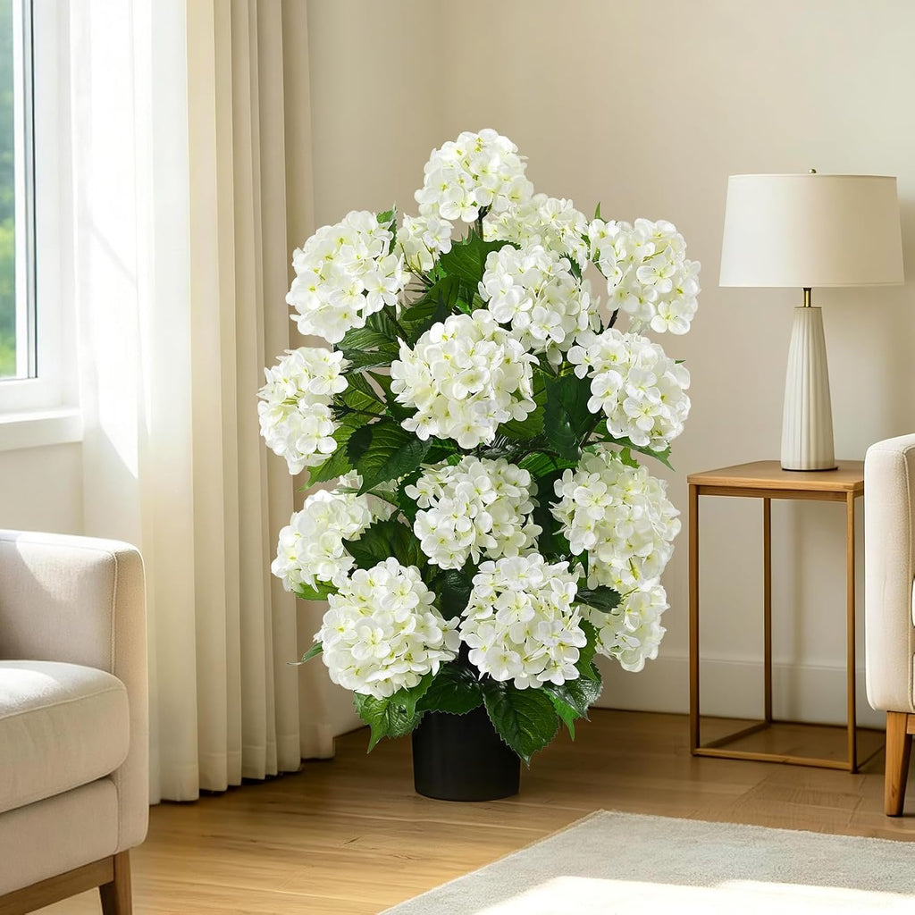 Livole 2Pcs Artificial Hydrangea Tree Potted for Outdoor, UV Resistant