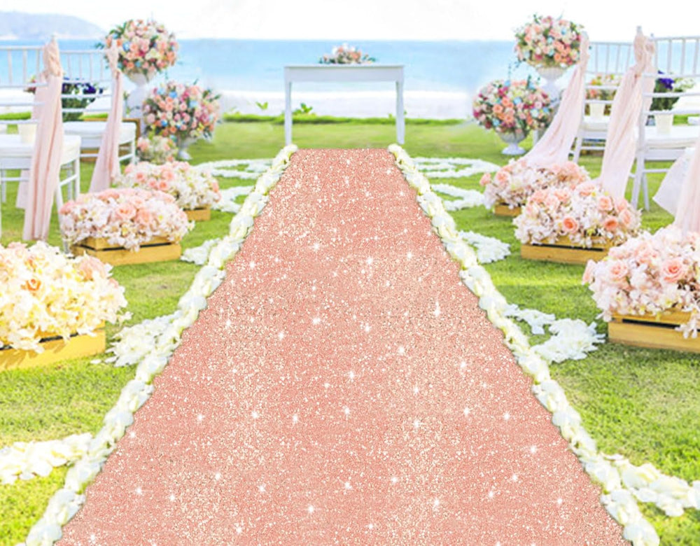 Rose Gold Carpet Runner Sequin Aisle Runner for Wedding Ceremony 4FTx15FT Gli...