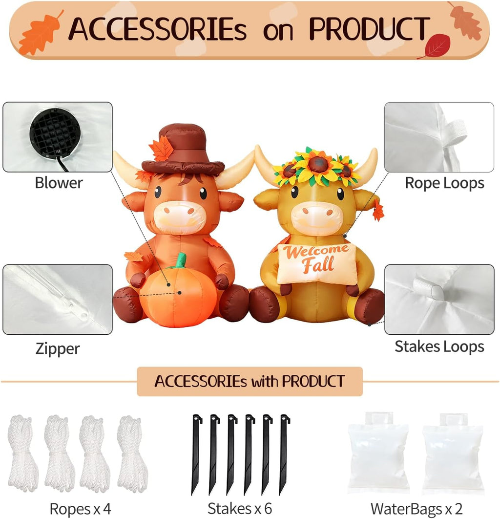 6 ft fall inflatable highland cow couple with showing dimensions