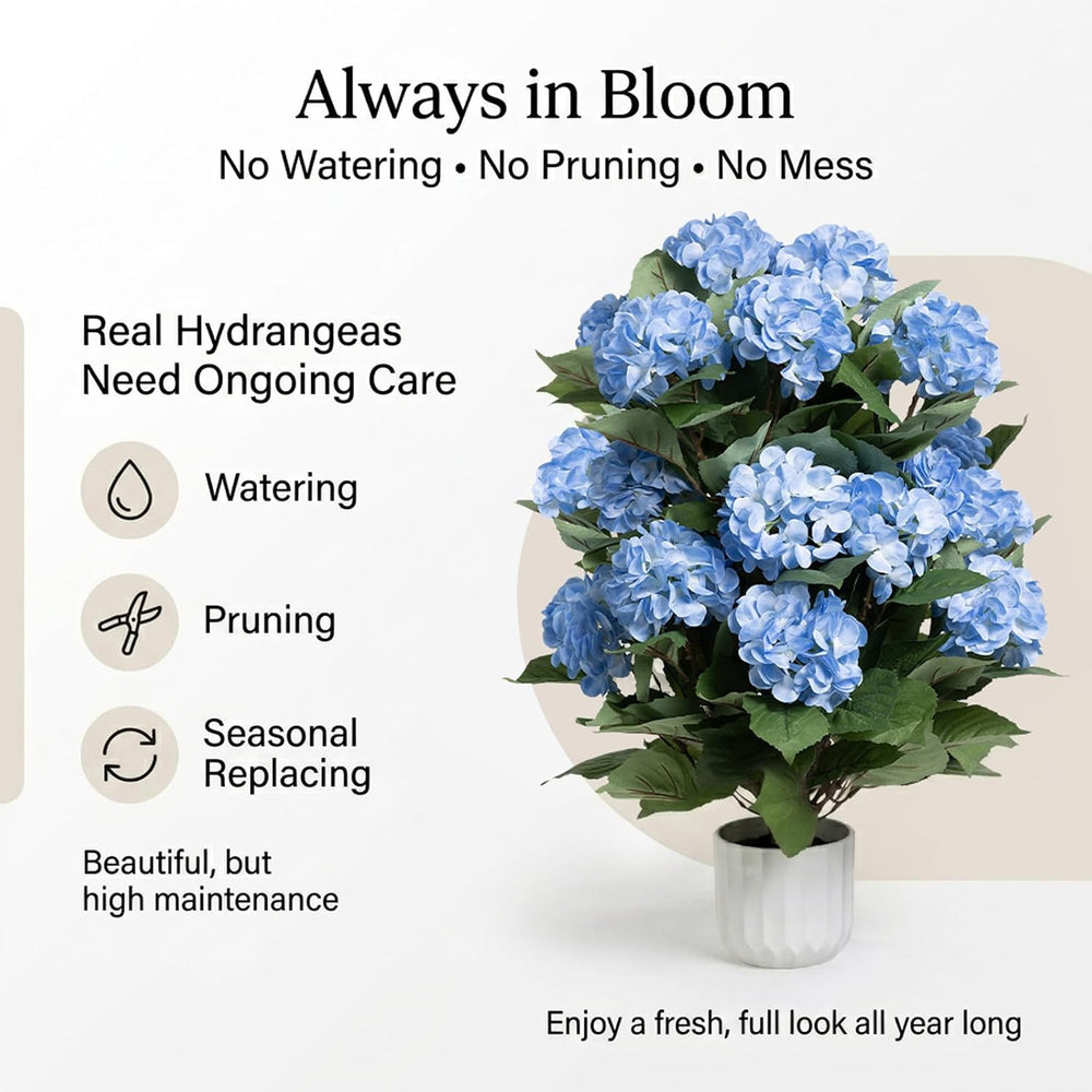 Hydrangea Artificial Flowers, 2 Pack 30in Blue Potted Plants, UV Resistant