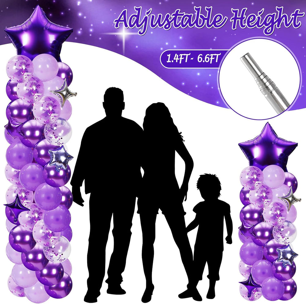 Gejoy 110 Pcs Purple and Silver Balloon Arch Column Stand Kit