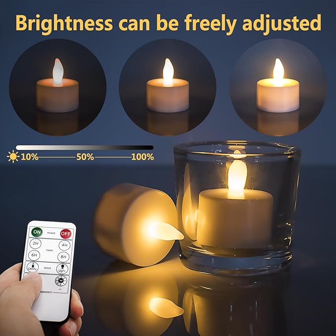 Rechargeable Tea Lights,Flameless LED Candles with Remote Timer,Battery Operated Tea Lights Flickering Votive Candle,for Home Restaurant,Holiday Party (6 Pack)